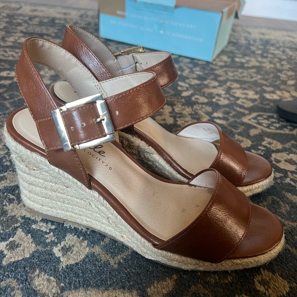 Brown Leather Wedge Sandals